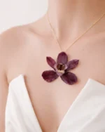Handmade Real Burgundy Dendrobium Orchid Necklace On Model