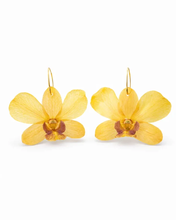 Handmade Real Dendrobium Orchid Hoop Earrings