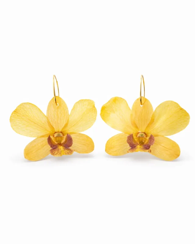 Handmade Real Dendrobium Orchid Hoop Earrings