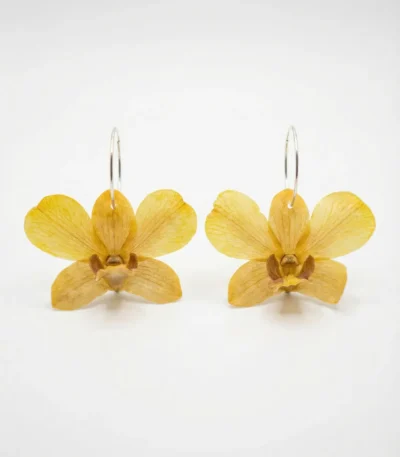 Handmade Real Dendrobium Orchid Hoop Earrings