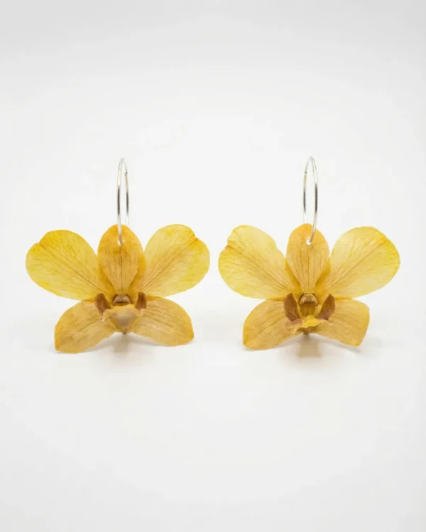 Handmade Real Dendrobium Orchid Hoop Earrings