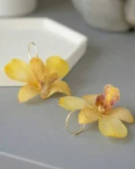 Handmade Real Dendrobium Orchid Hoop Earrings With Background