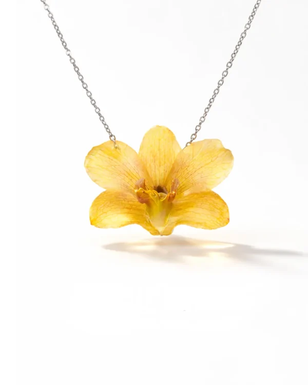 Handmade Real Yellow Dendrobium Orchid Necklace