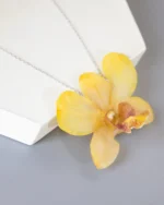 Handmade Real Yellow Dendrobium Orchid Necklace With Background