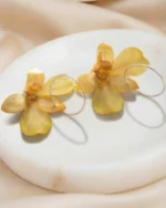 Handmade Real Dendrobium Orchid Silver Hoop Earrings With Background