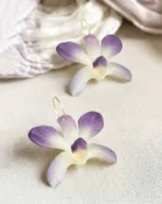 Handmade Real Orchid Earrings Covered By UV Resin With Background