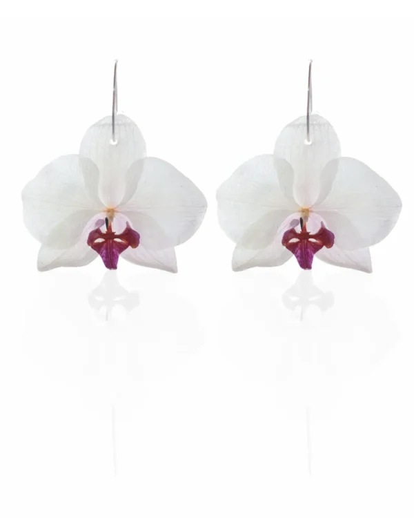 Handmade Real Orchid Earrings With Silver Hoop