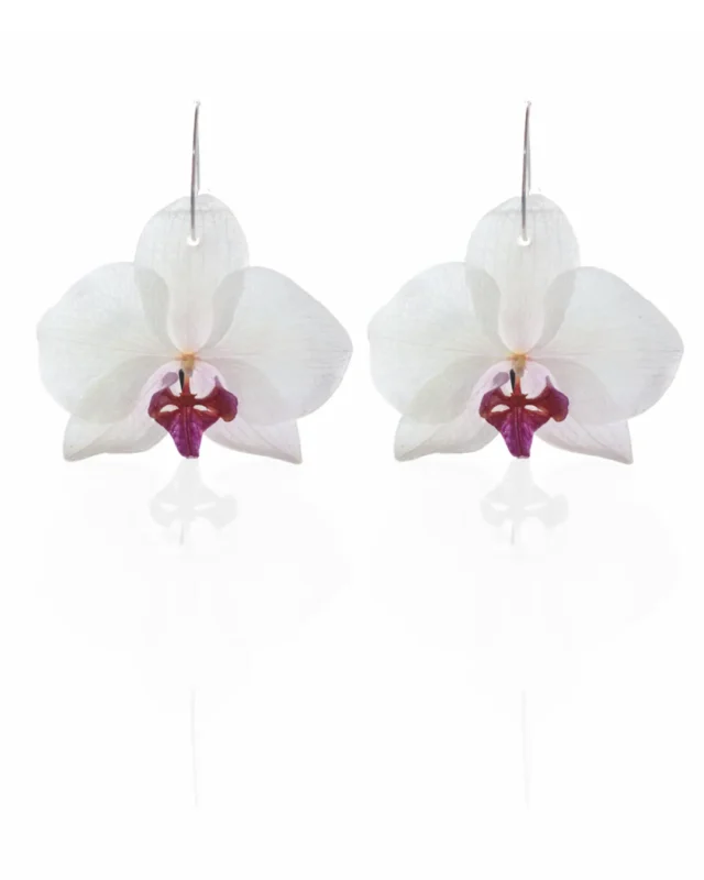Handmade Real Orchid Earrings With Silver Hoop