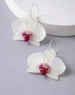 Handmade Real Orchid Earrings With Silver Hoop With Background