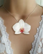 Handmade Real Orchid Necklace With Silver Chain (Platinum Tone) - Image 2