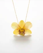 Handmade Real Yellow Dendrobium Orchid Necklace With Silver Chain