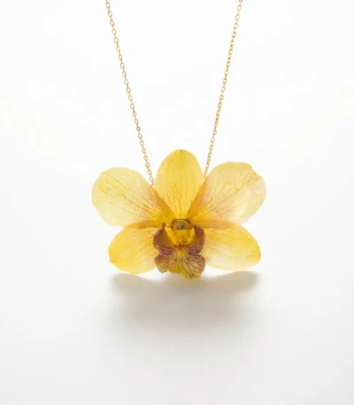 Handmade Real Yellow Dendrobium Orchid Necklace With Silver Chain