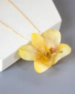 Handmade Real Yellow Dendrobium Orchid Necklace With Silver Chain With Background