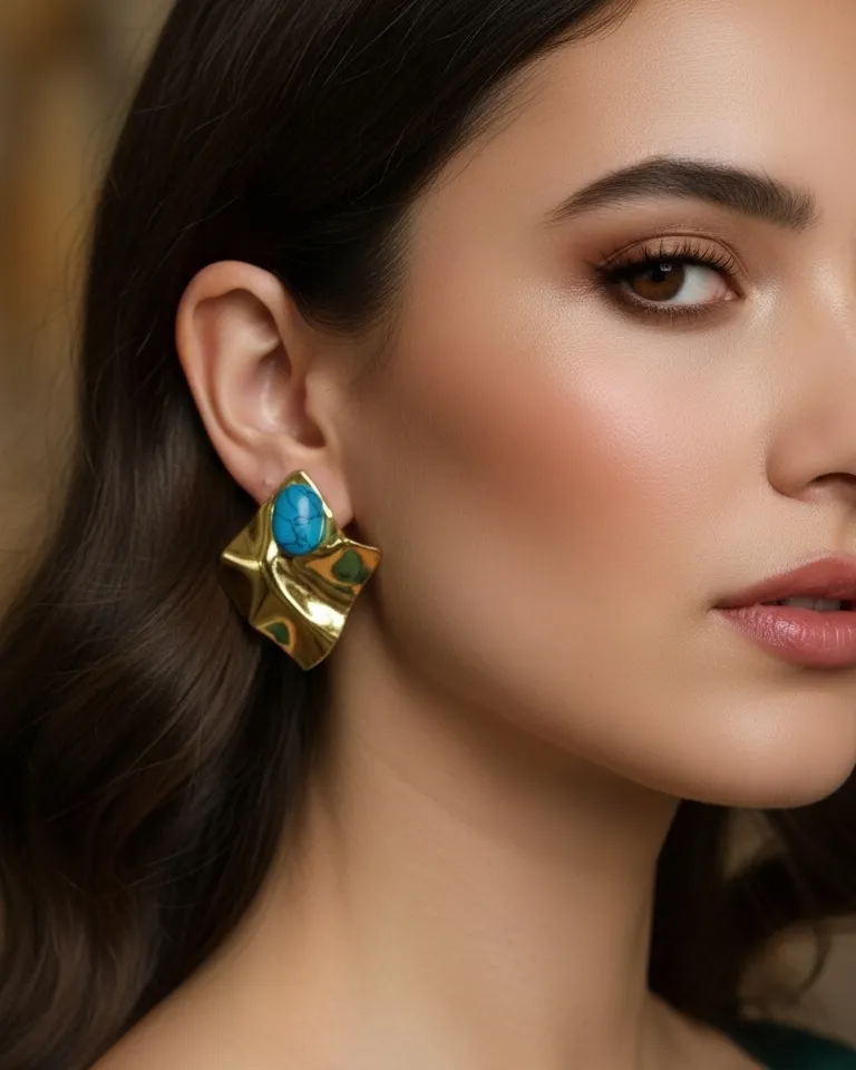 Wave Turquoise Lightweight Gold Earrings - Image 2