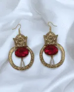 Royal Pahlavi Crown Handcrafted Golden Dangle Earrings - Image 4