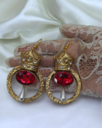 Royal Pahlavi Crown Handcrafted Golden Dangle Earrings - Image 3