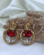 Royal Pahlavi Crown Handcrafted Golden Dangle Earrings - Image 3