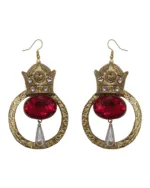 Royal Pahlavi Crown Handcrafted Golden Dangle Earrings