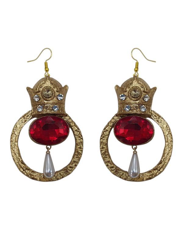 Royal Pahlavi Crown Handcrafted Golden Dangle Earrings