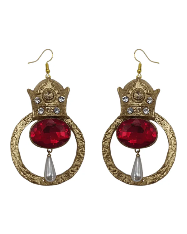 Royal Pahlavi Crown Handcrafted Golden Dangle Earrings