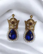 Crown – Handmade Paper Mache Earrings With Red And Green Crystal - Image 13