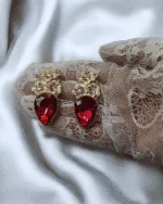 Spring Blossom Ruby Paper Mache Earrings - Image 4