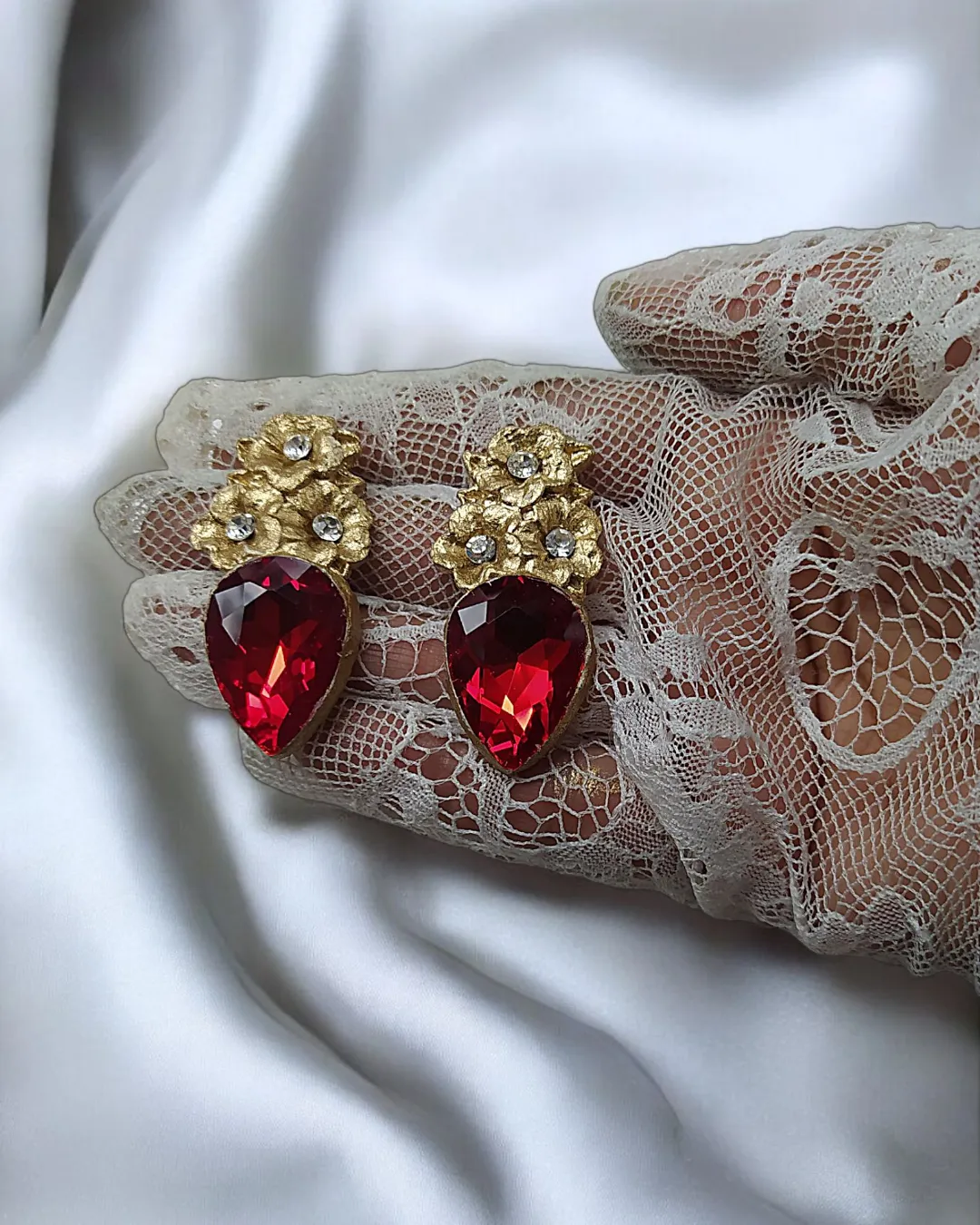 Spring Blossom Ruby Paper Mache Earrings - Image 4