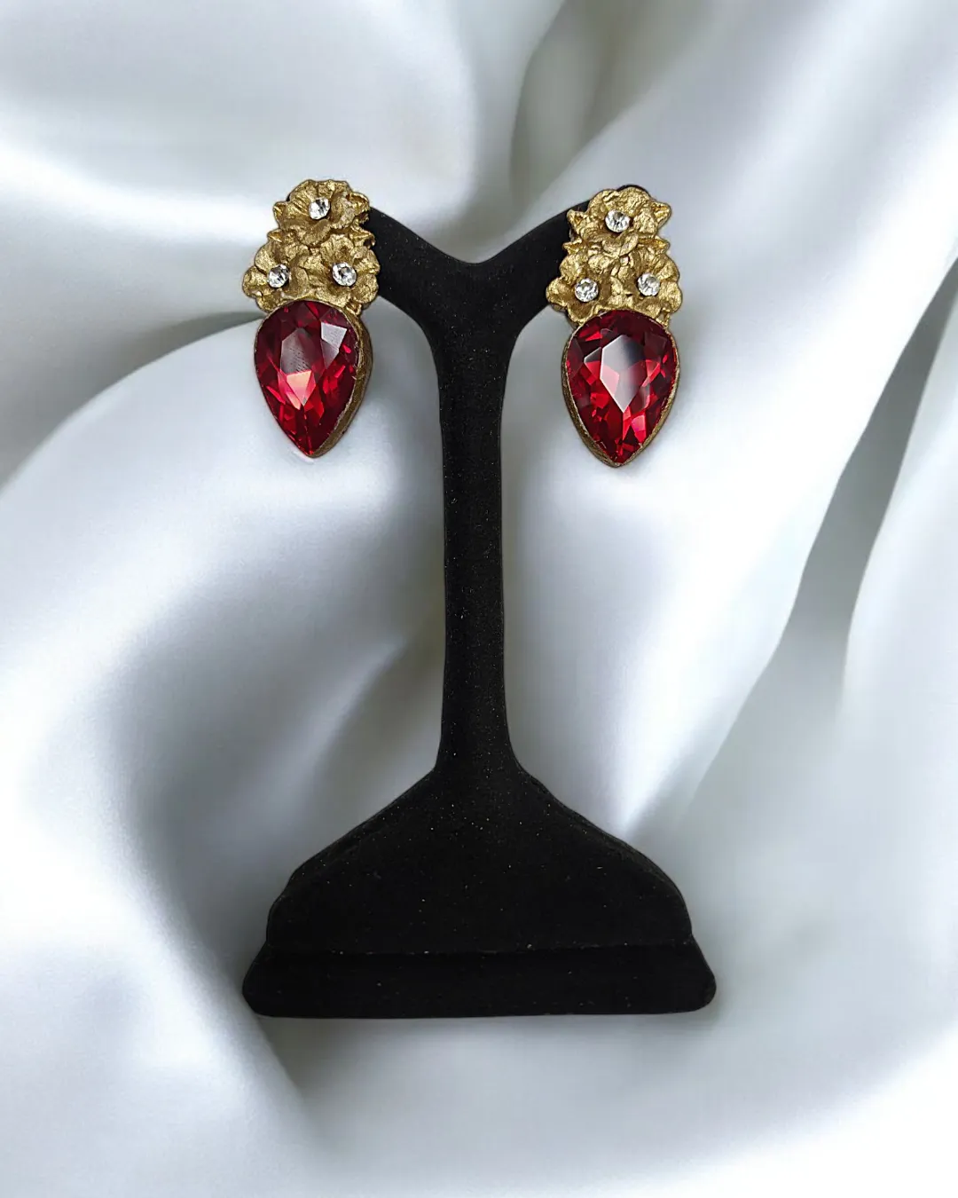 Spring Blossom Ruby Paper Mache Earrings - Image 5