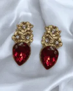 Spring Blossom Ruby Paper Mache Earrings - Image 3