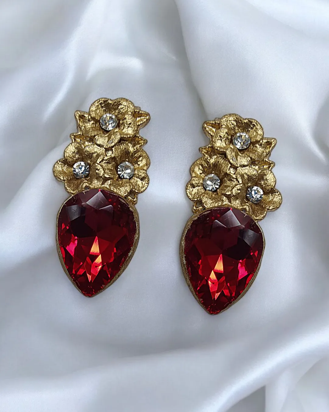 Spring Blossom Ruby Paper Mache Earrings - Image 3