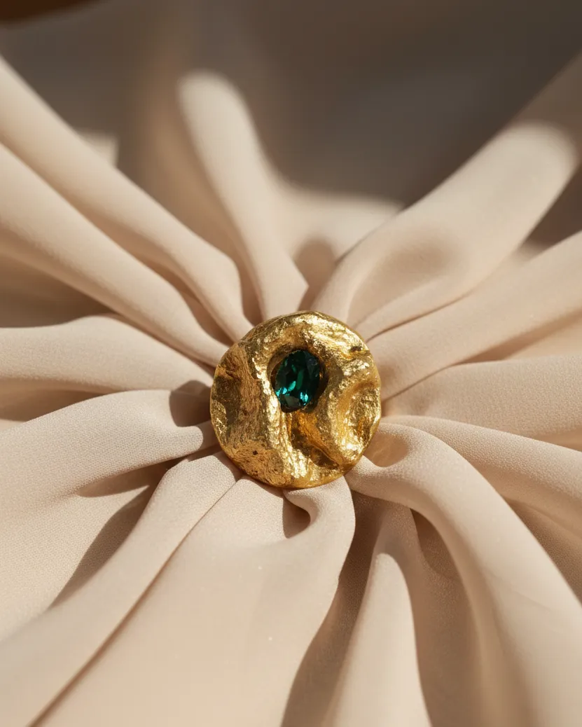 Zamrud — Emerald Green Papier‑Mâché Ring, Gold – Adjustable - Image 3