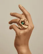 Zamrud — Emerald Green Papier‑Mâché Ring, Gold – Adjustable - Image 2