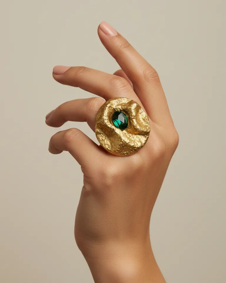 Zamrud — Emerald Green Papier‑Mâché Ring, Gold – Adjustable - Image 2