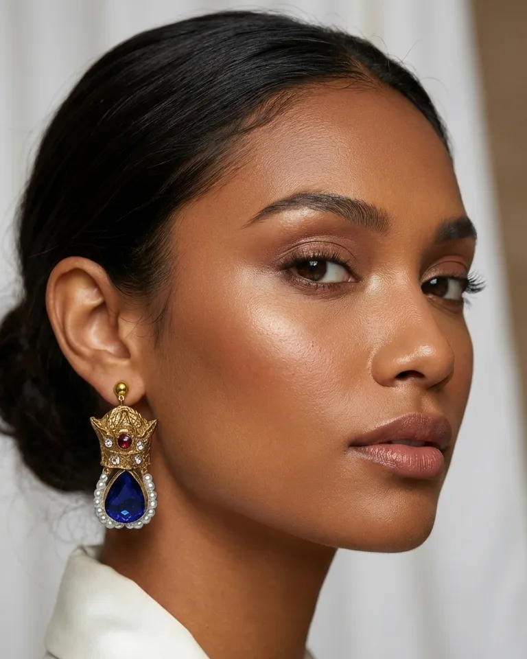 Crown – Handmade Paper Mache Earrings With Red And Green Crystal - Image 14