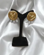 Golden Heart Pearl Drop – Handmade Paper Mache Earrings - Image 5