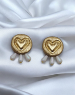Golden Heart Pearl Drop – Handmade Paper Mache Earrings - Image 4