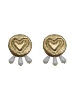 Golden Heart Pearl Drop – Handmade Paper Mache Earrings