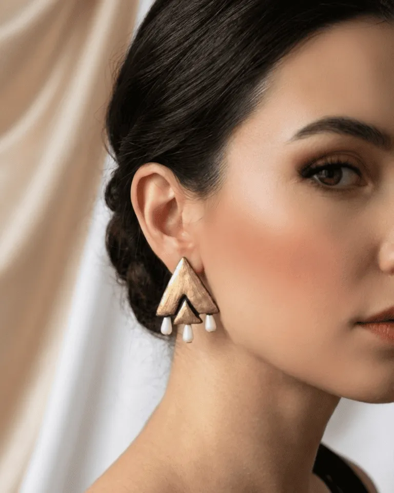 Geometric Tears Earrings in Gold Lightweight Design - Image 2