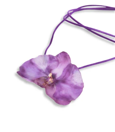 Purple Orchid Suede Choker Necklace Handmade Real Flower