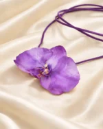 Purple Orchid Suede Choker Necklace Handmade Real Flower With Background