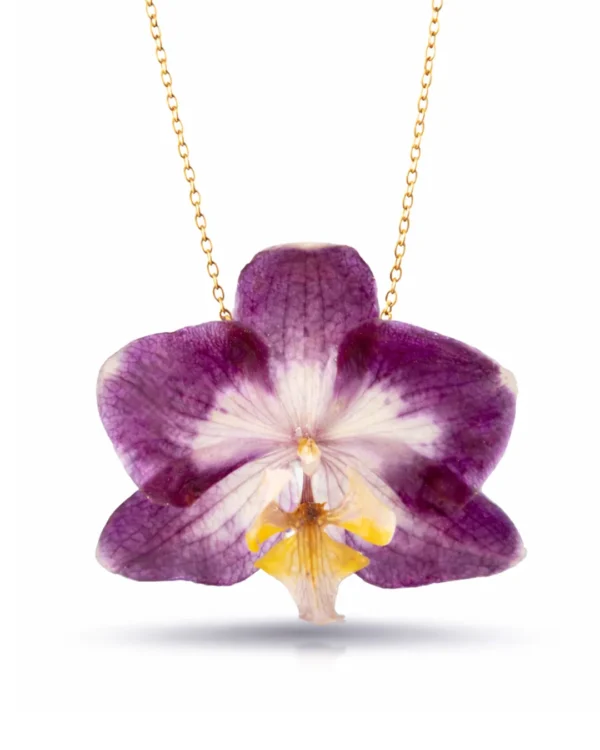 Purple White Phalaenopsis Orchid Statement Necklace