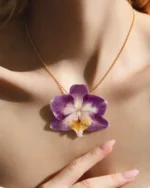 Purple White Phalaenopsis Orchid Statement Necklace On Model