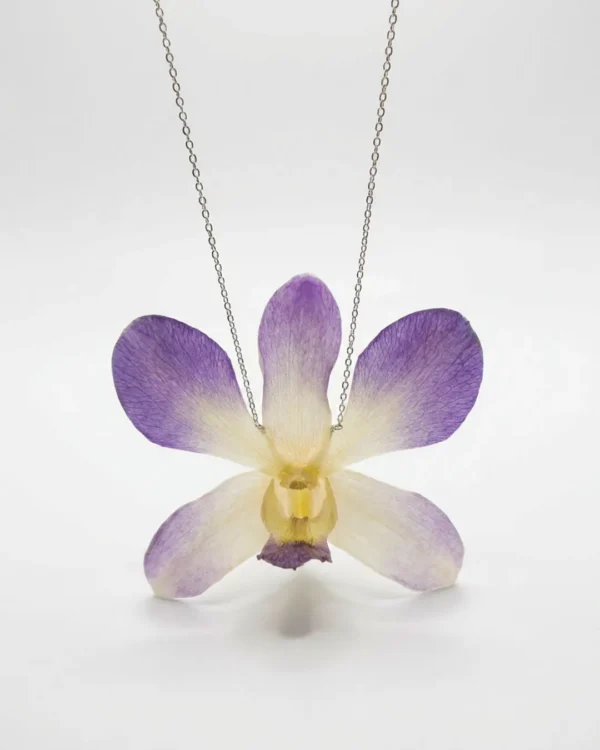 Real Dendrobium Orchid Necklace Silver Chain