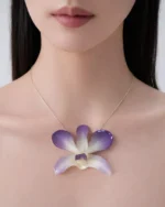 Real Dendrobium Orchid Necklace Silver Chain On Model