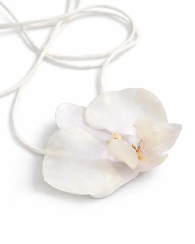 White Phalaenopsis Orchid Suede Choker Necklace