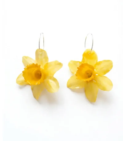 Yellow Daffodil Real-Flower Hoop Earrings