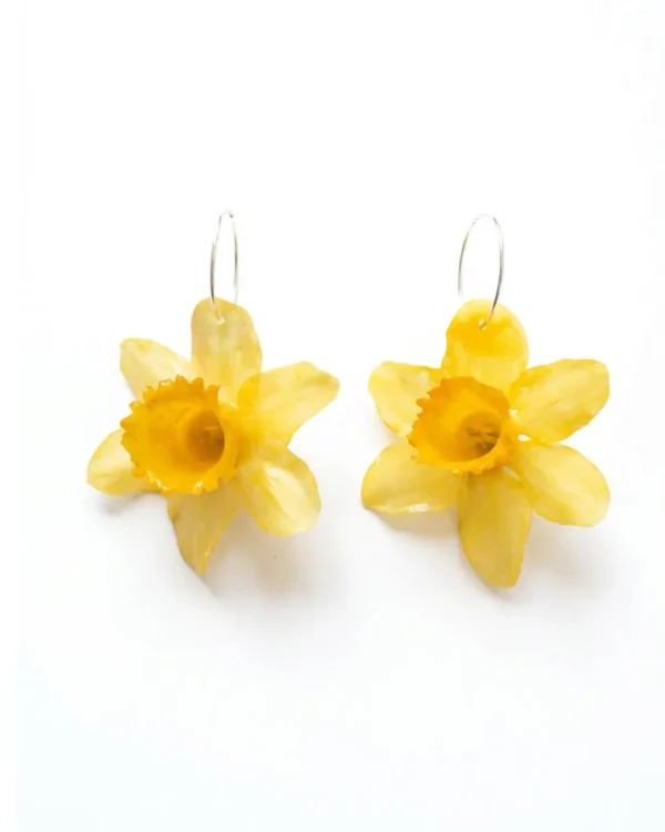 Yellow Daffodil Real-Flower Hoop Earrings