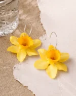 Yellow Daffodil Real Flower Hoop Earrings With Background