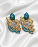 Vatan Earrings With Pahlavi Coin And Gold Leaf - Handmade Papermache Earrings - Image 7