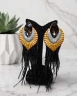 Midnight Peacock Feather Crystal Earrings - Papier Mache Earrings - Image 8